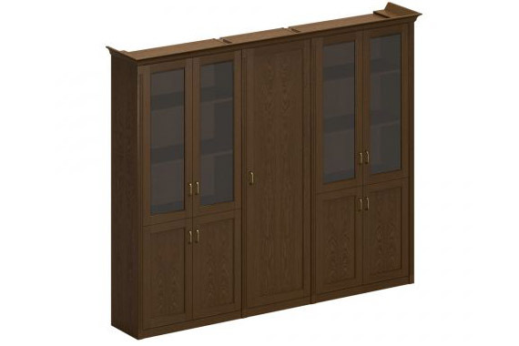 Шкаф высокий комбинированный (2 для документов со стеклянными дверями + узкий для одежды)